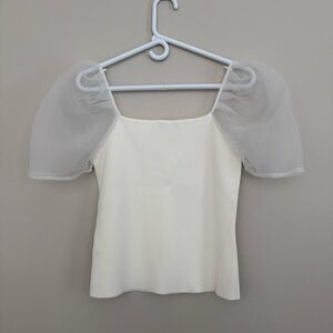 Fairy Romantic Sheer Puff Sleeve Ivory Knit Top